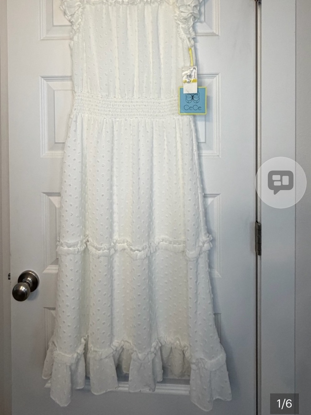 CeCe White Textured Ruffled Dress